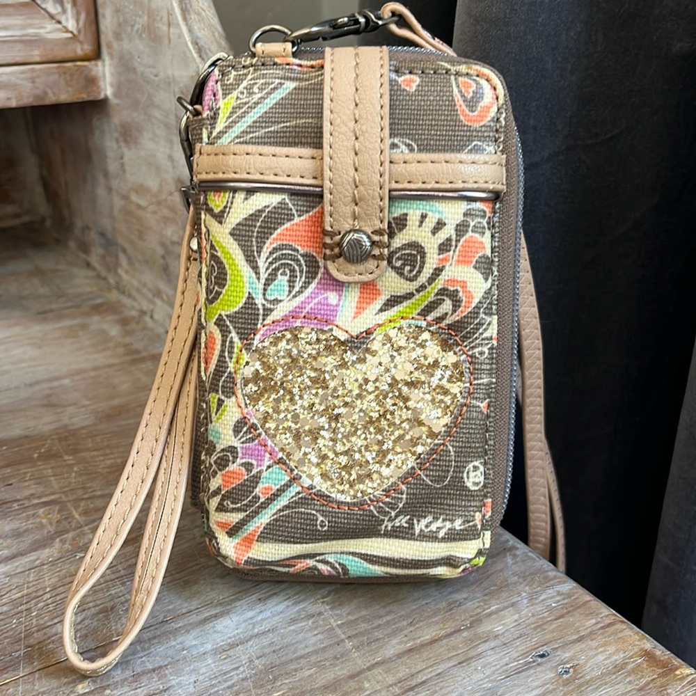 🤍Sakroots convertible clutch | wallet | wristlet coated canvas glitter heart